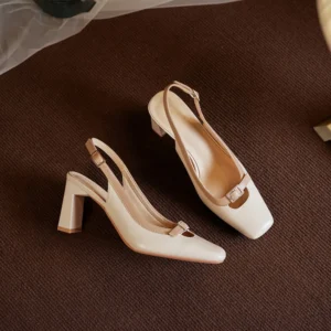 Designer Beige Square Toe Women Pumps