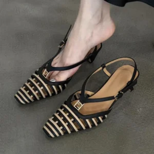 Roman Hollow High-Heeled Ankle Strap Sandals