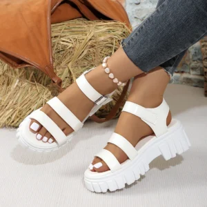 Women’s Black Platform Block Heel Shoes with Buckle