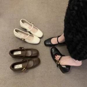 2025 Retro French Leather Square Toe Single Shoes