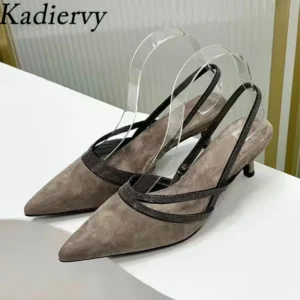 Summer Suede Chic String Toe Kitten Heels