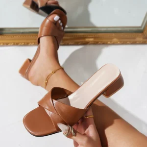 Versatile Candy Color Open Toe Square Heel Slippers