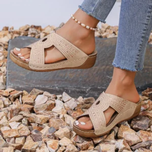 casual round head cross with hollow high heels women's